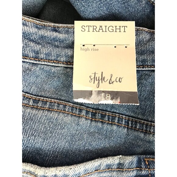 STYLE & CO -DISTRESS STRAIGHT LEG HIGH RISE SHARK BITE HEM JEANS SIZE 18-NWT - Picture 7 of 7